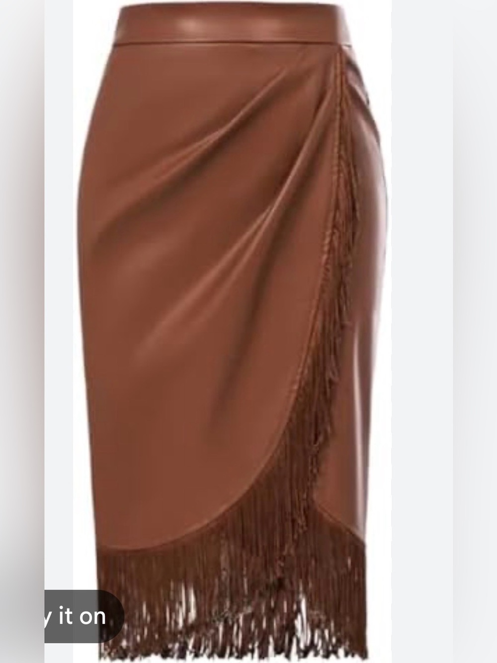 Brown Fringe Faux Leather Midi Skirt